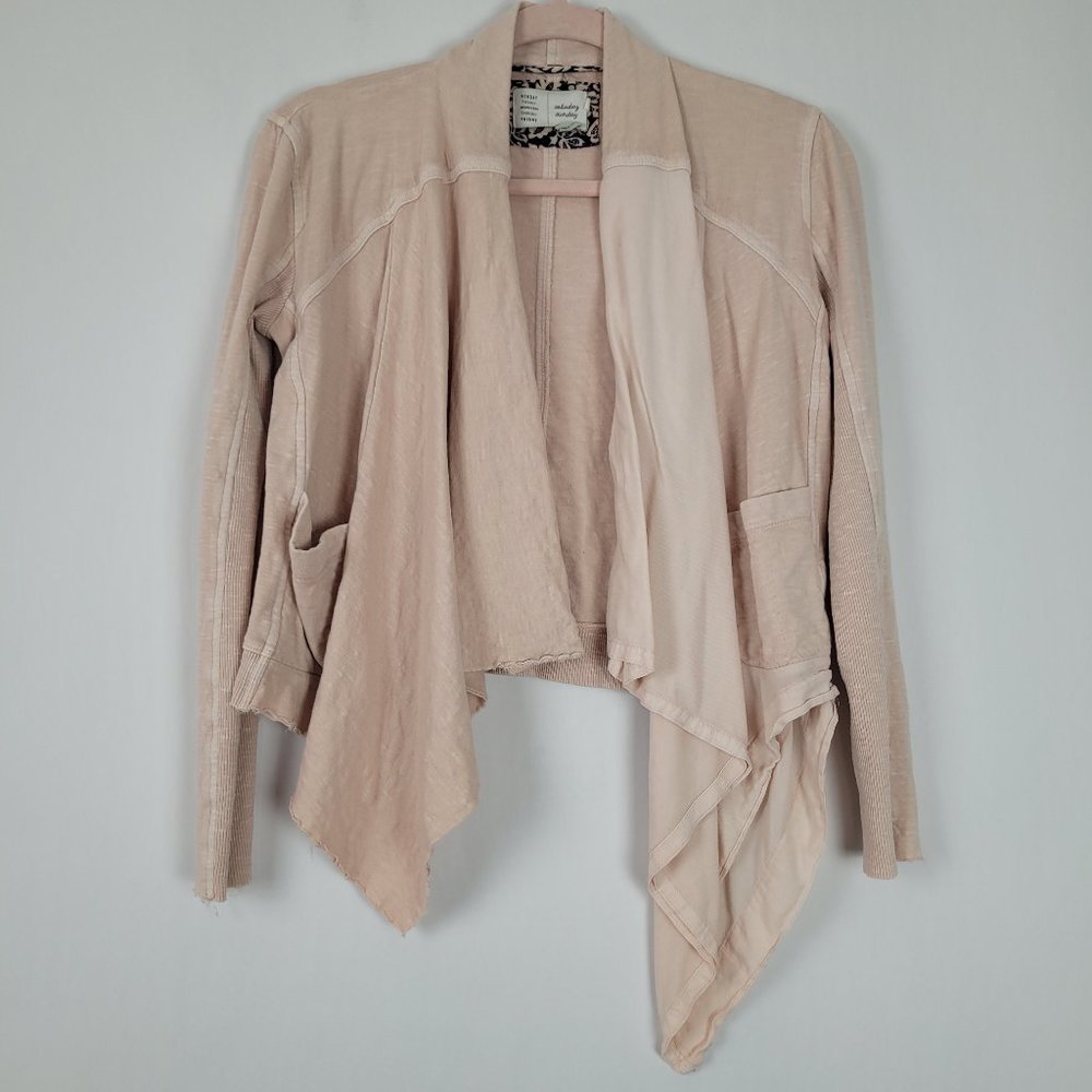 Anthro Saturday Sunday Blush Pink Open Front Waterfall Lightweight Jacke…